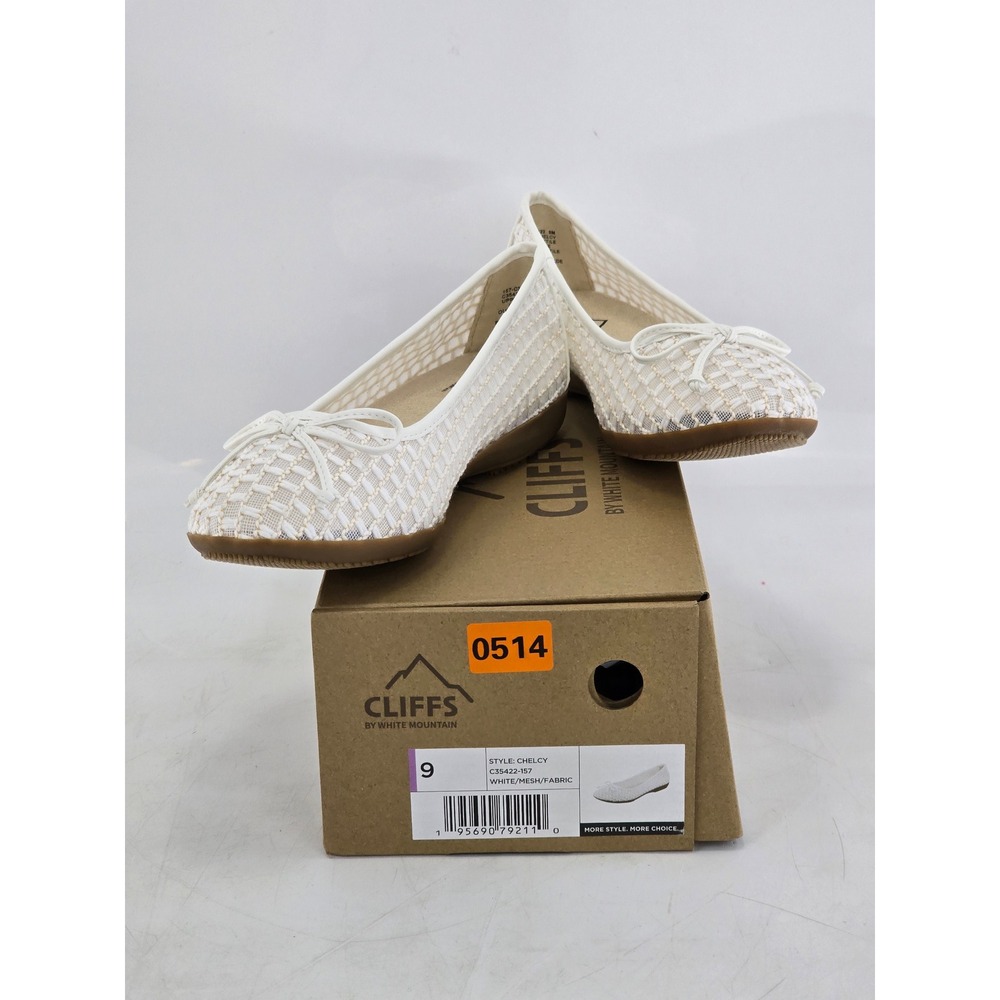 Cliffs by White Mountain Chelcy Flats Womens Size 9 White Mesh Fabric - New
